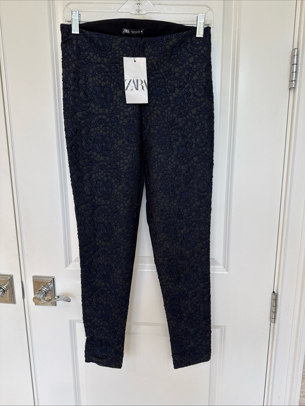 Zara Black Textured Floral Lace Pants
